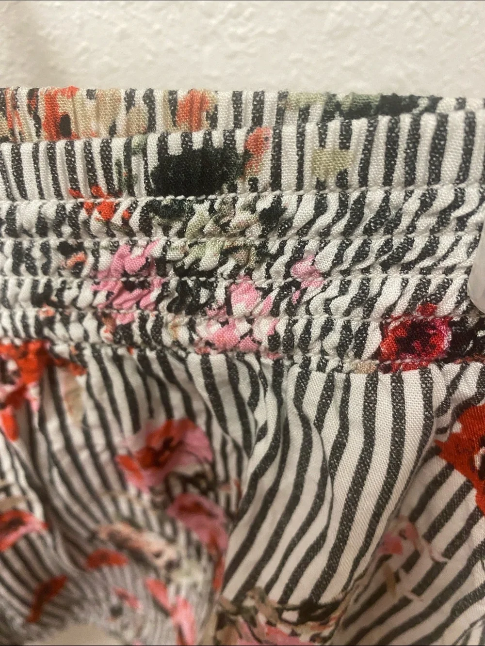 Joe B Black & White Striped High-Waist Shorts with Pink & Red Floral Print